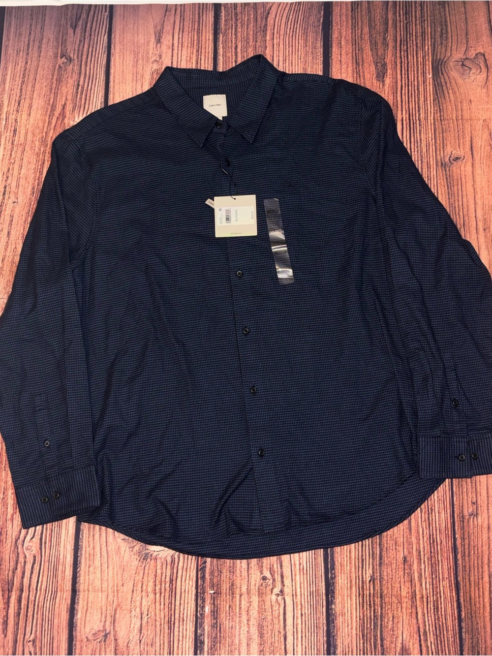 Calvin Klein Men's Navy Micro-Pattern Long-Sleeve Dress Shirt